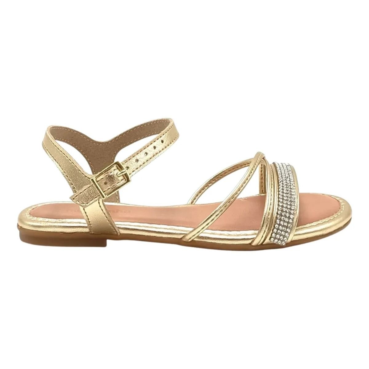Sandalia Molekinha Rasteira Pedraria Meninas Dourado Dourado 2