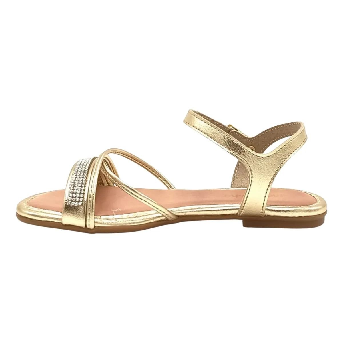 Sandalia Molekinha Rasteira Pedraria Meninas Dourado Dourado 3