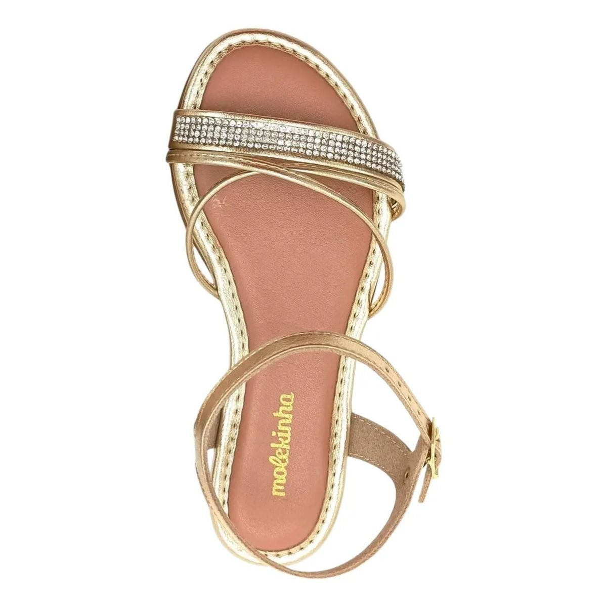 Sandalia Molekinha Rasteira Pedraria Meninas Dourado Dourado 4