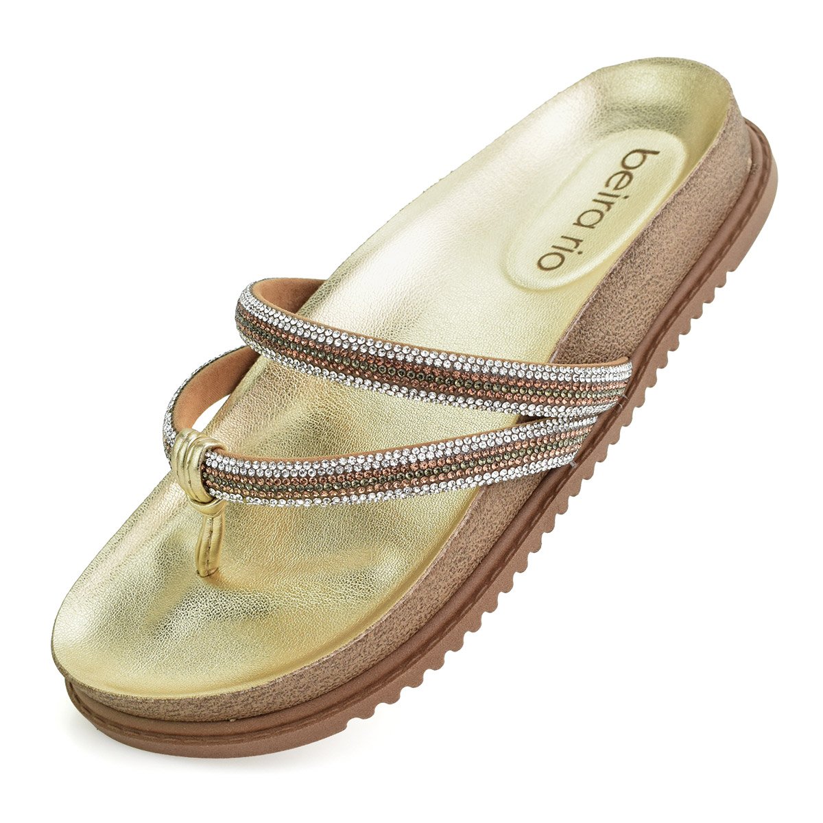 Tamanco Beira Rio Feminino Plataforma Pedraria Dourado Dourado 6