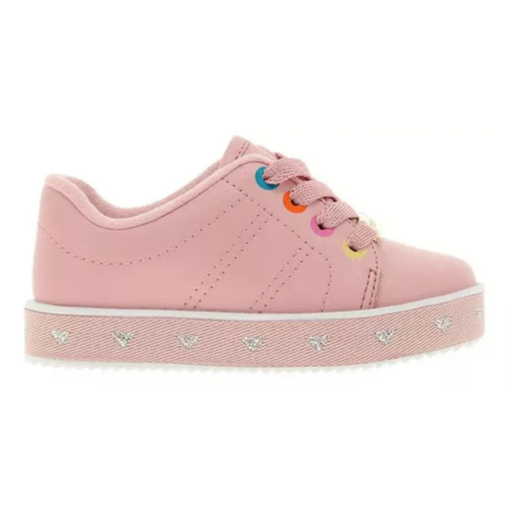 Tenis Molekinha Antiderrapante Detalhe Coracoes Rosa 2131612 Rosa 2