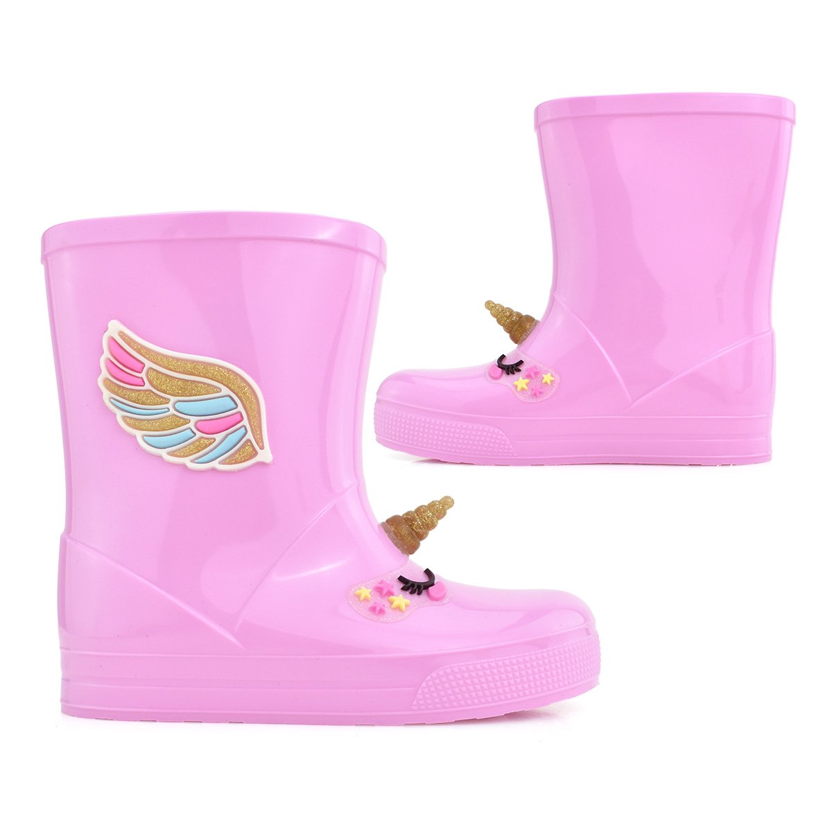 Galocha Luelua Meninas Unicornio Cano Medio Infantil Rosa Rosa 4