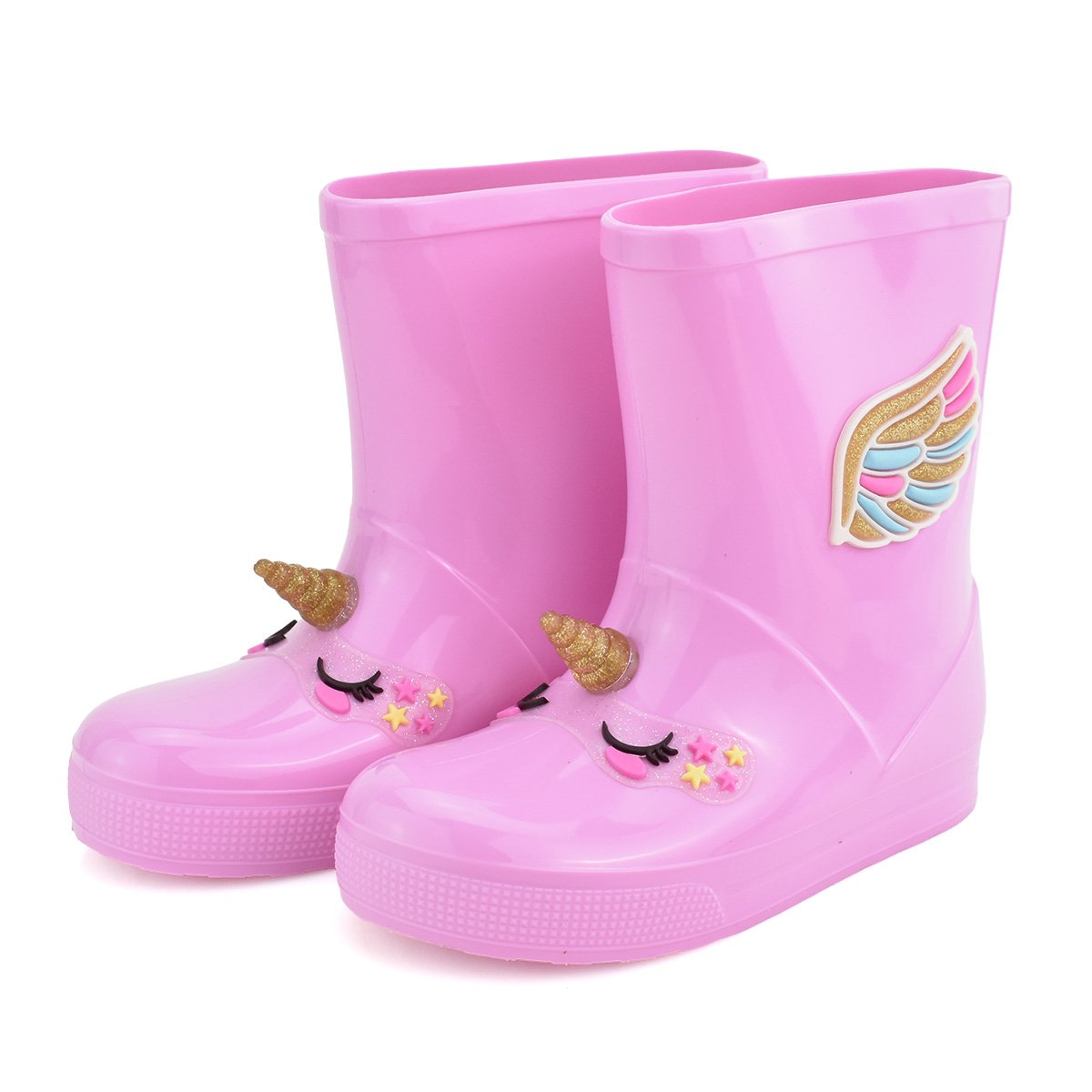 Galocha Luelua Meninas Unicornio Cano Medio Infantil Rosa Rosa 5
