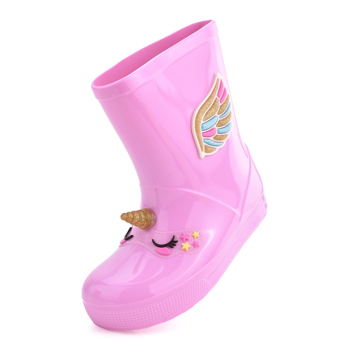 Galocha Luelua Meninas Unicornio Cano Medio Infantil Rosa Rosa 8