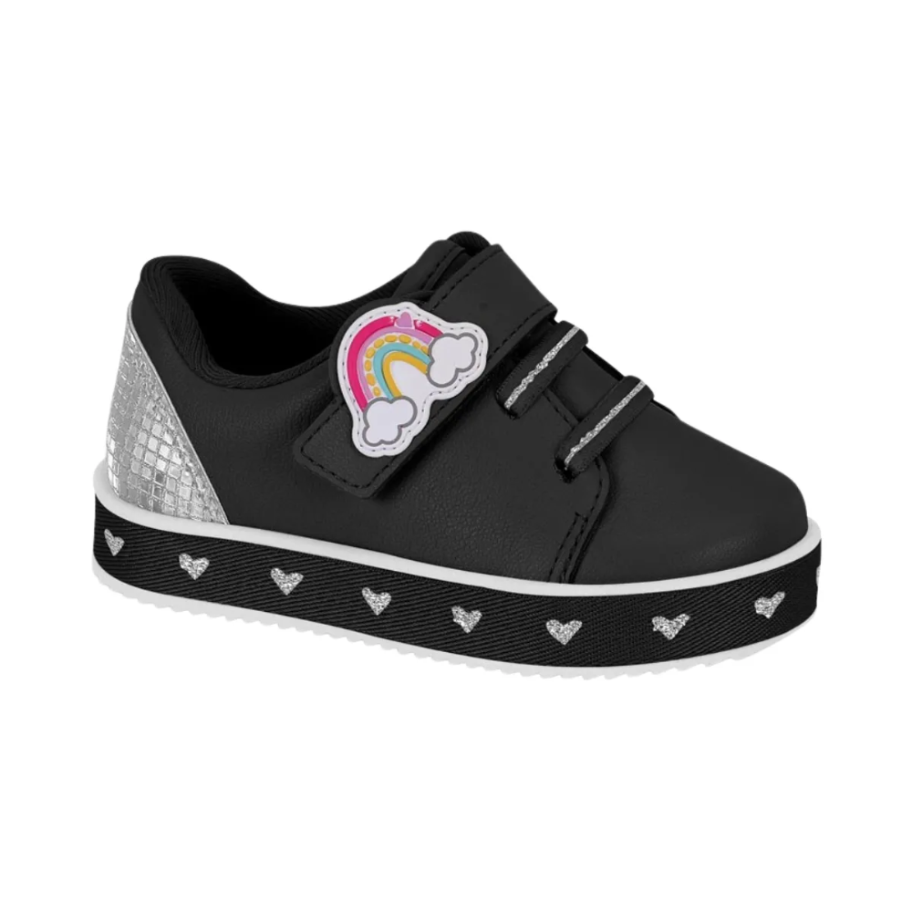 Tenis Molekinha Kids Meninas Arco-Iris Coracao Preto 2131625