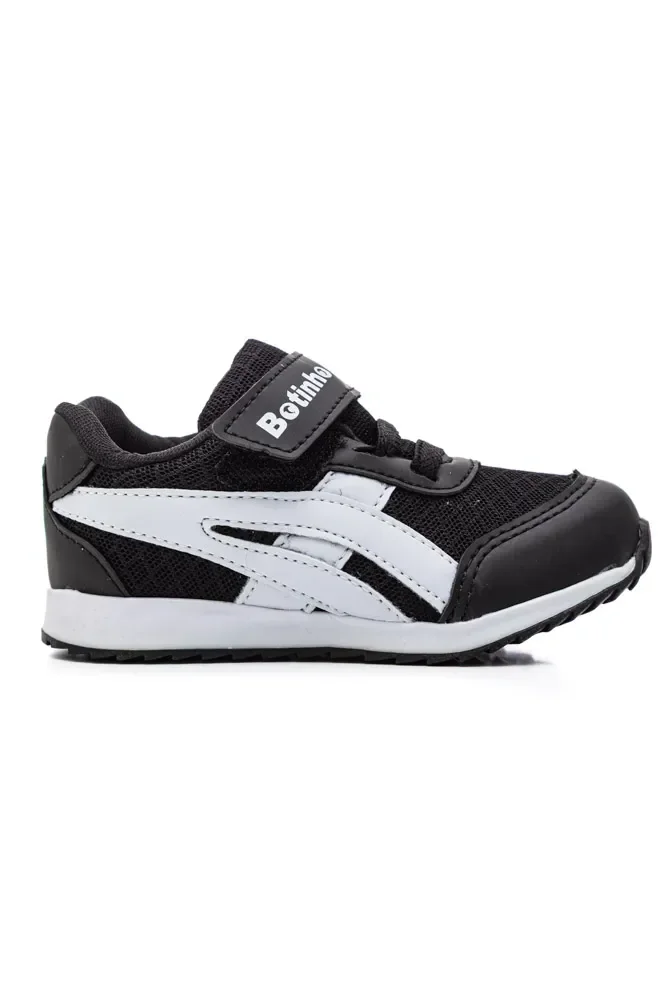Tenis Botinho Meninos Preto Branco Velcro Antiderrapante