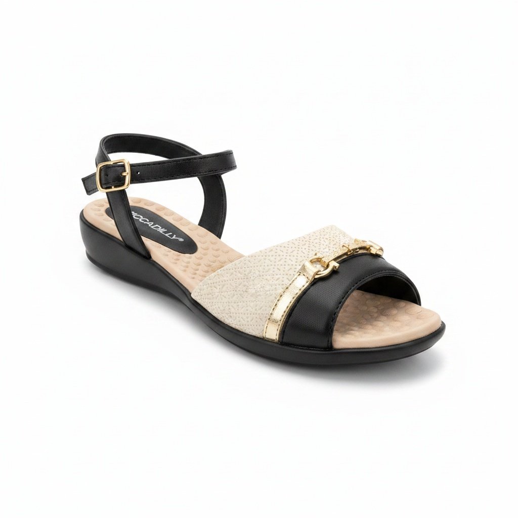 Piccadilly Sandalia Corrente Elegancia Off White Preto