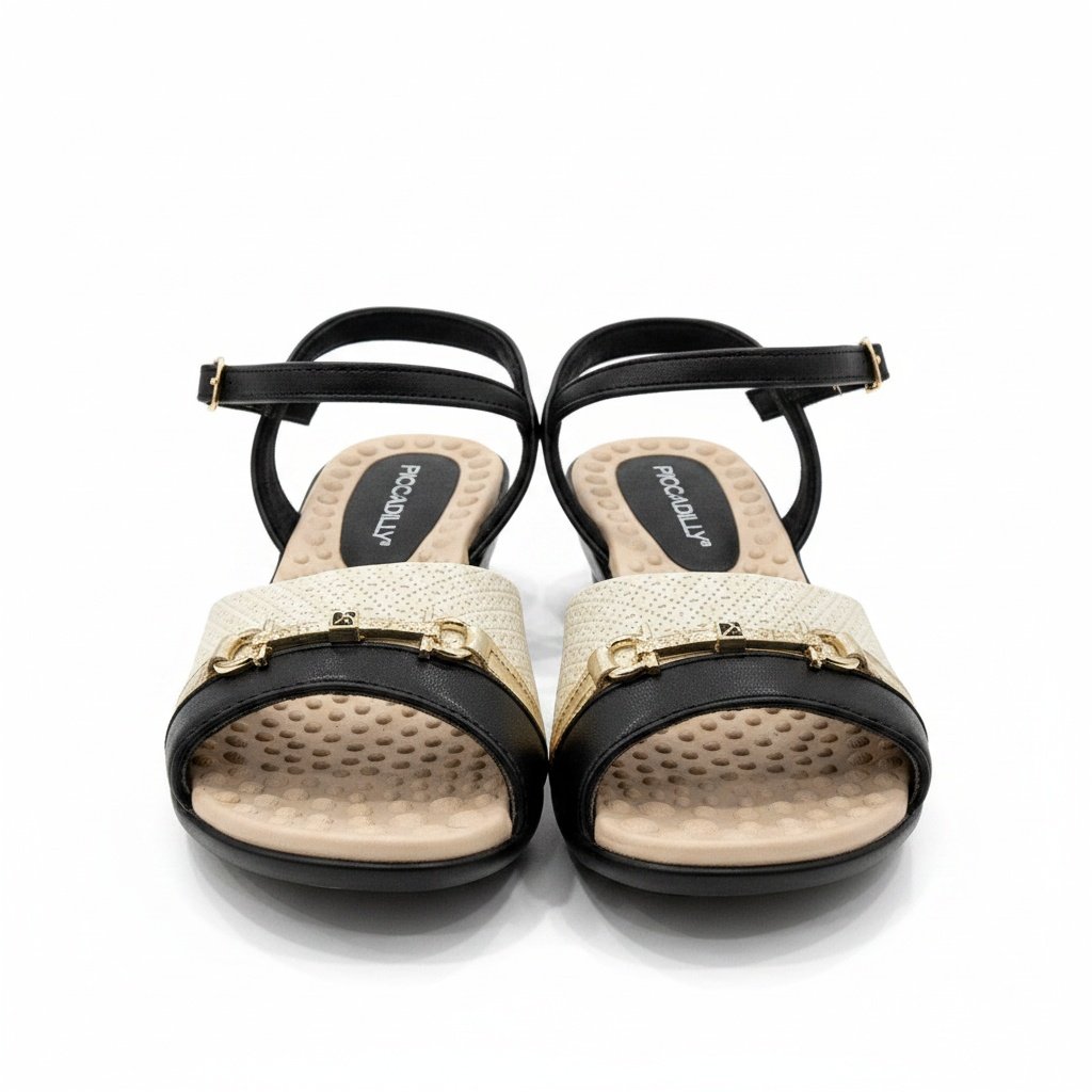Piccadilly Sandalia Corrente Elegancia Off White Preto Off White/Preto 2