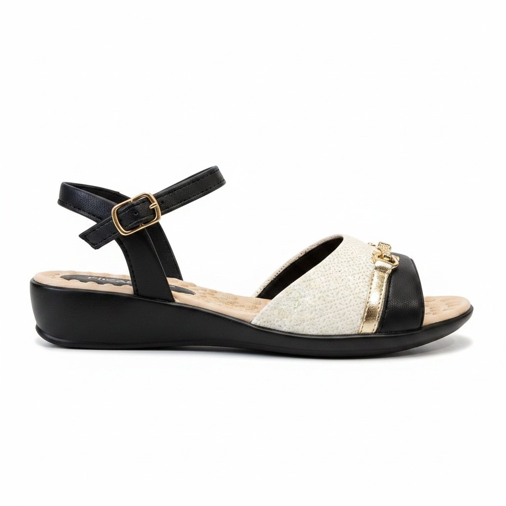Piccadilly Sandalia Corrente Elegancia Off White Preto Off White/Preto 4