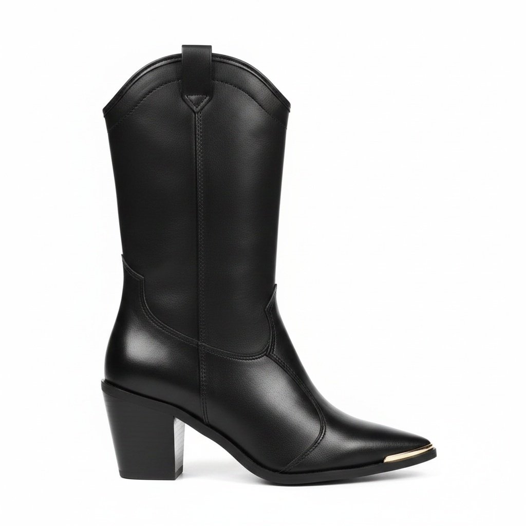 Bota Moleca Salto Bloco Preto Bico Fino Elegancia Urbana Preto 2