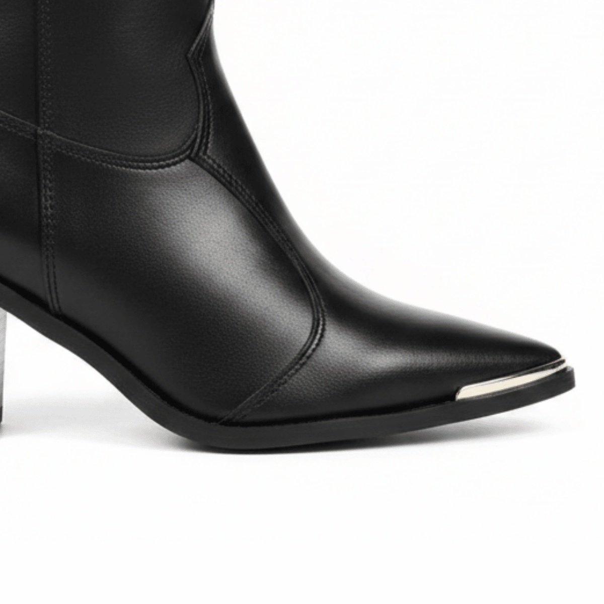 Bota Moleca Salto Bloco Preto Bico Fino Elegancia Urbana Preto 5