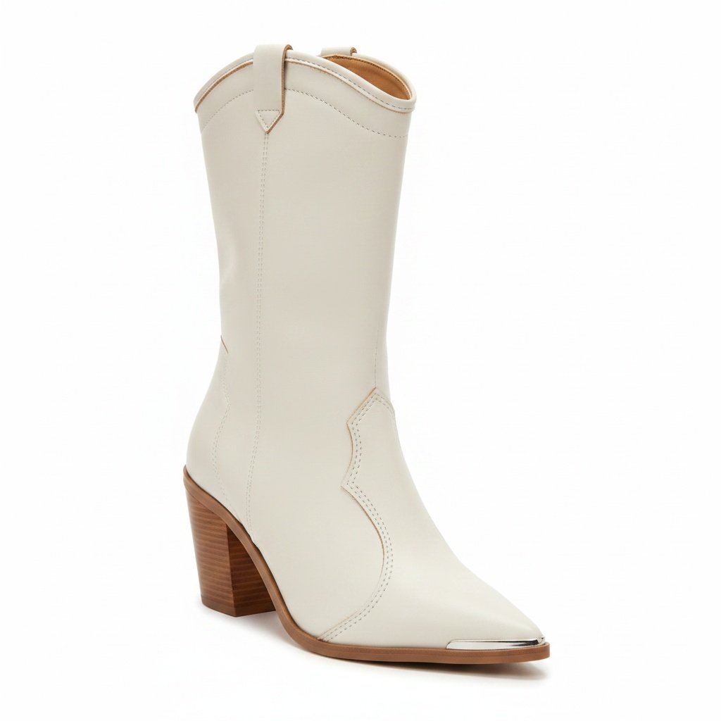 Bota Moleca Off White Bico Fino Feminino Ziper Lateral