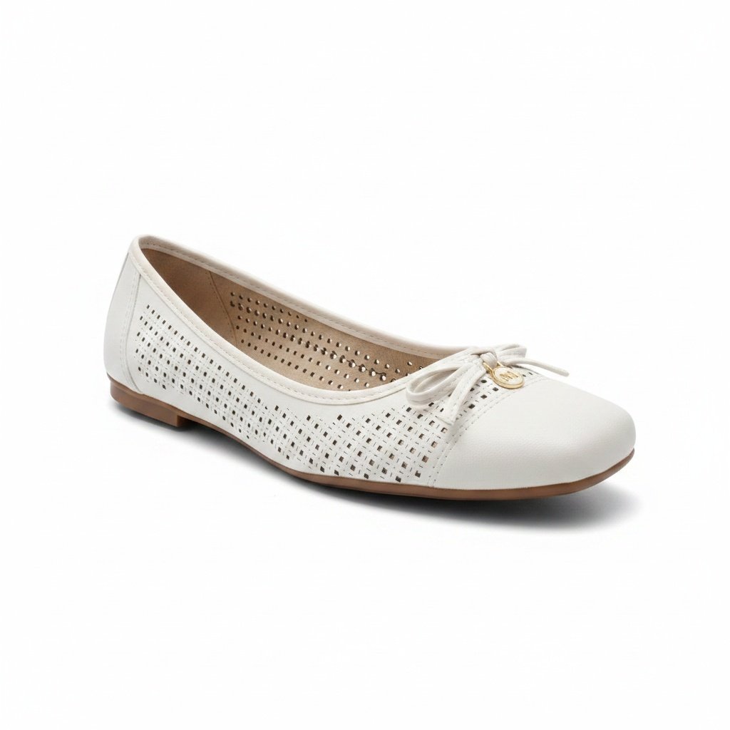 Moleca Sapatilha Bico Quadrado Laco Branco Off Charme Diario