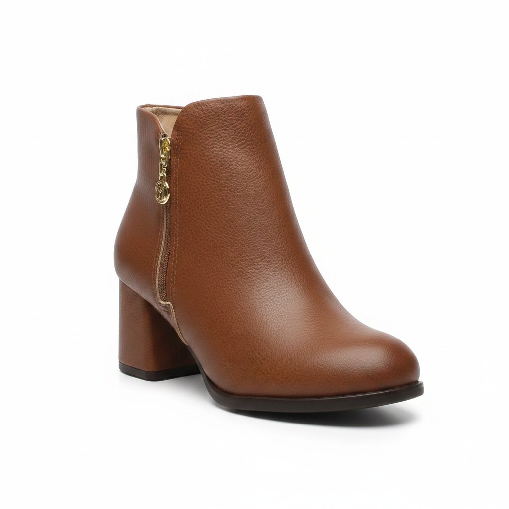Bota Cano Curto Modare Caramelo Feminino Ziper lateral 