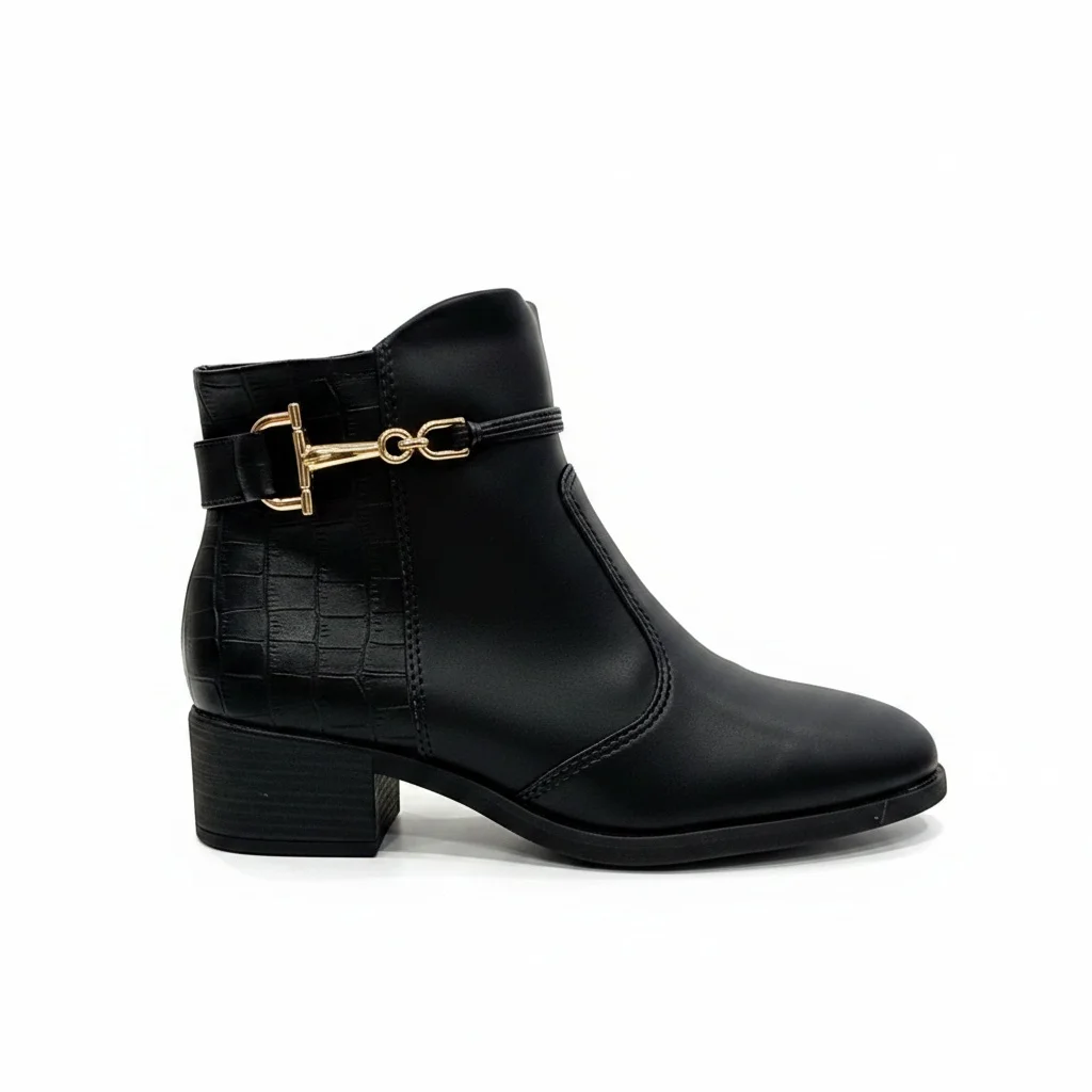 Bota Beira Rio Cano Curto Preta Detalhe Dourado Feminino Preto 2