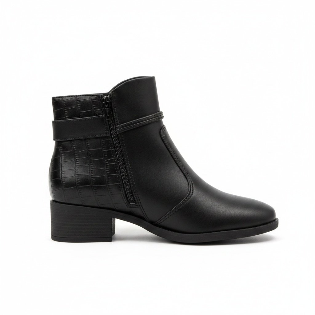Bota Beira Rio Cano Curto Preta Detalhe Dourado Feminino Preto 4