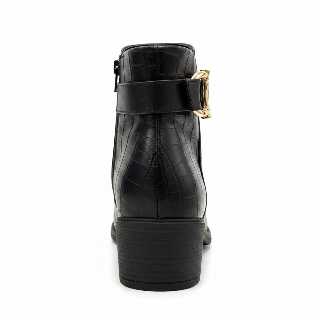 Bota Beira Rio Cano Curto Preta Detalhe Dourado Feminino Preto 5