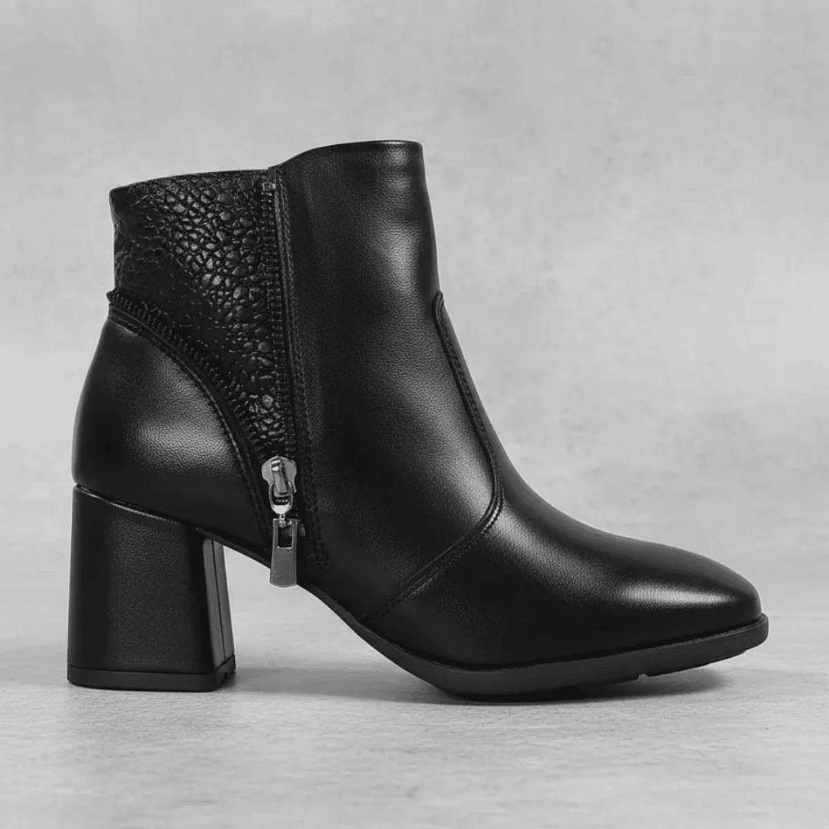 Bota Modare Preto Cano Curto Feminino Ziper Lateral Preto 3