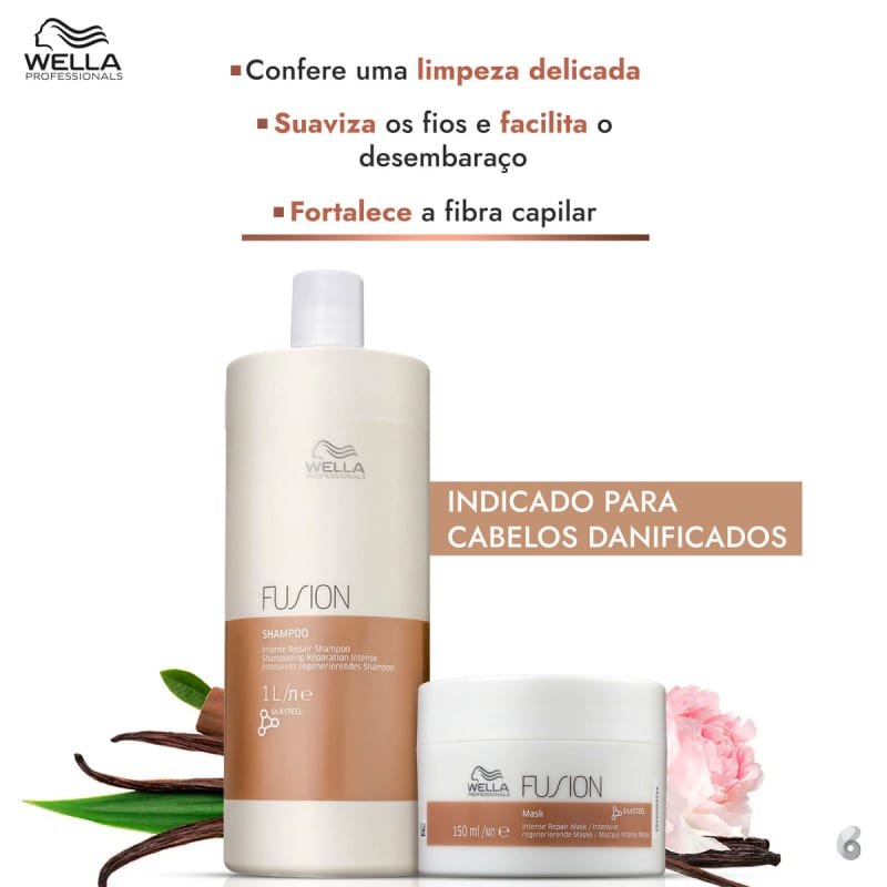 Kit Wella Professionals Fusion - Shampoo 1L e Mascara 150ml ÚNICO 3