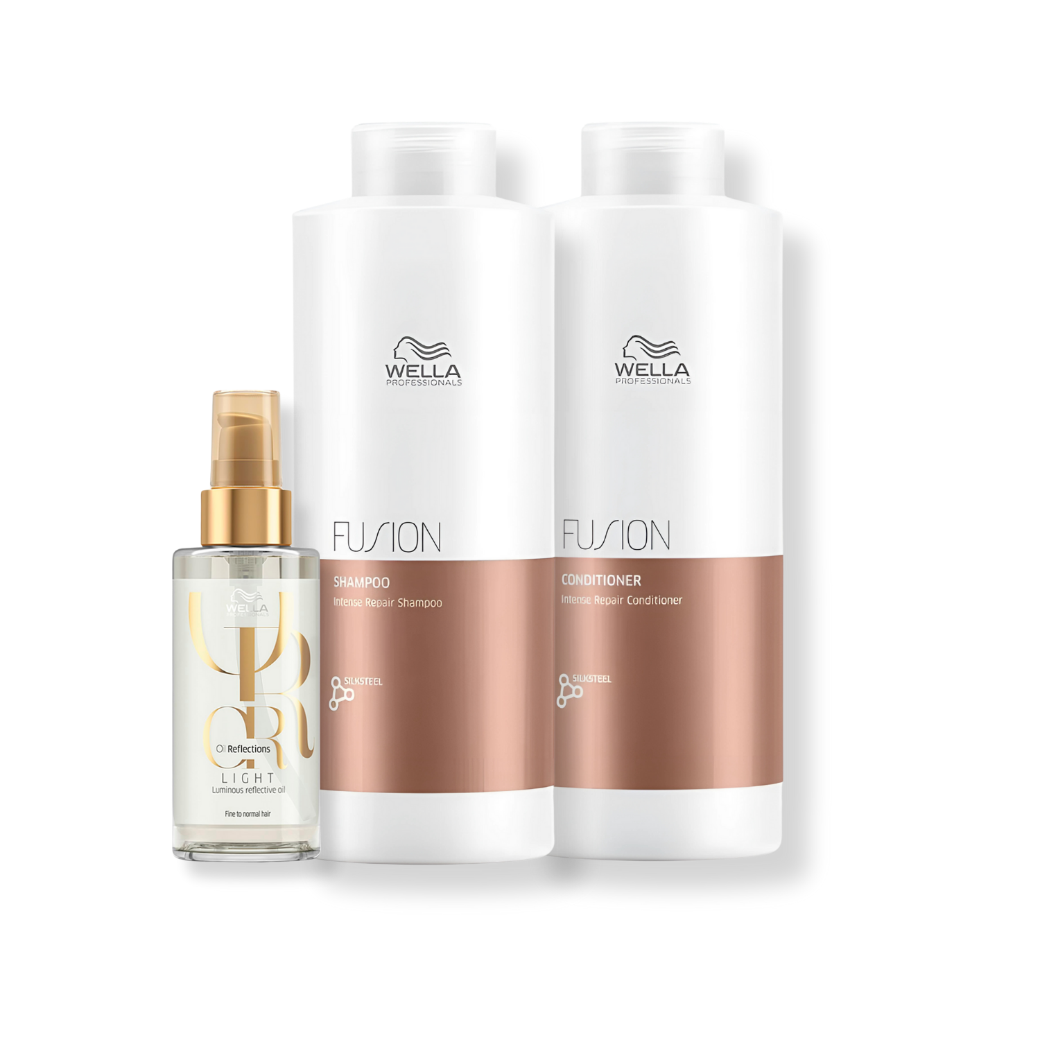 Kit Wella Professionals - Shampoo 1L e Condicionador 1L Fusion + Oleo Capilar Light 100ml Oil Reflections