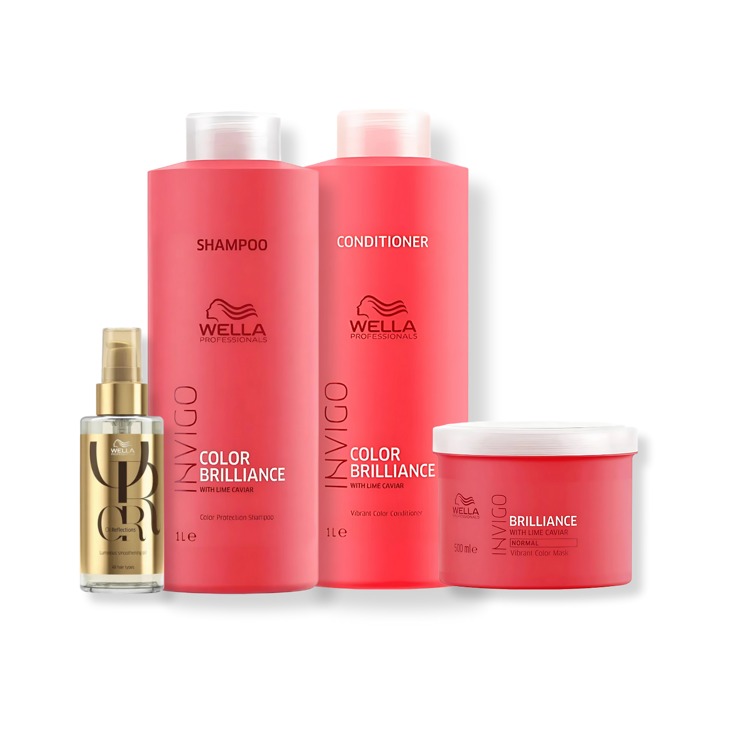 Kit Wella - Shampoo 1L , Condicionador 1L , Mascara 500ml Color Brilliance + Oleo 100ml Oil Reflections