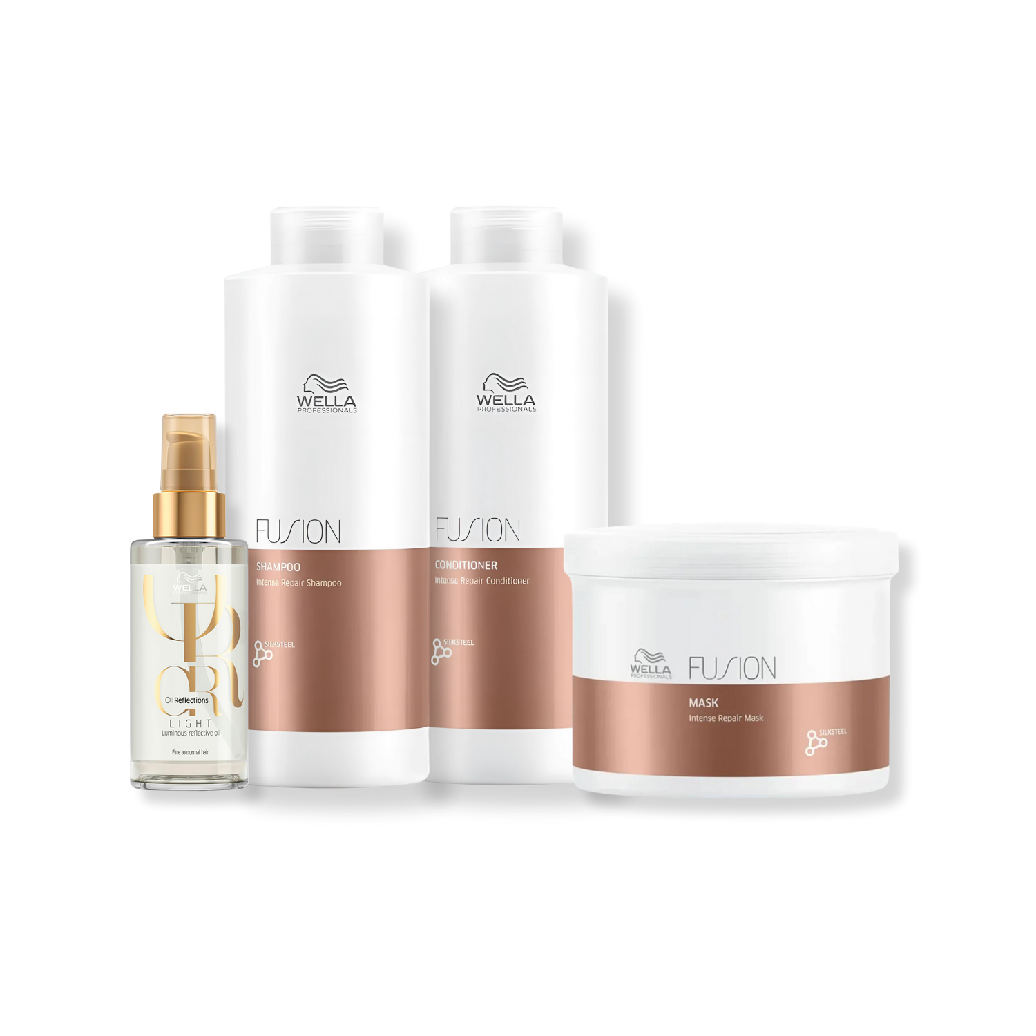 Kit Wella Professionals Fusion - Shampoo 1L, Condicionador 1L, Mascara 500ml e Oleo Light 100ml