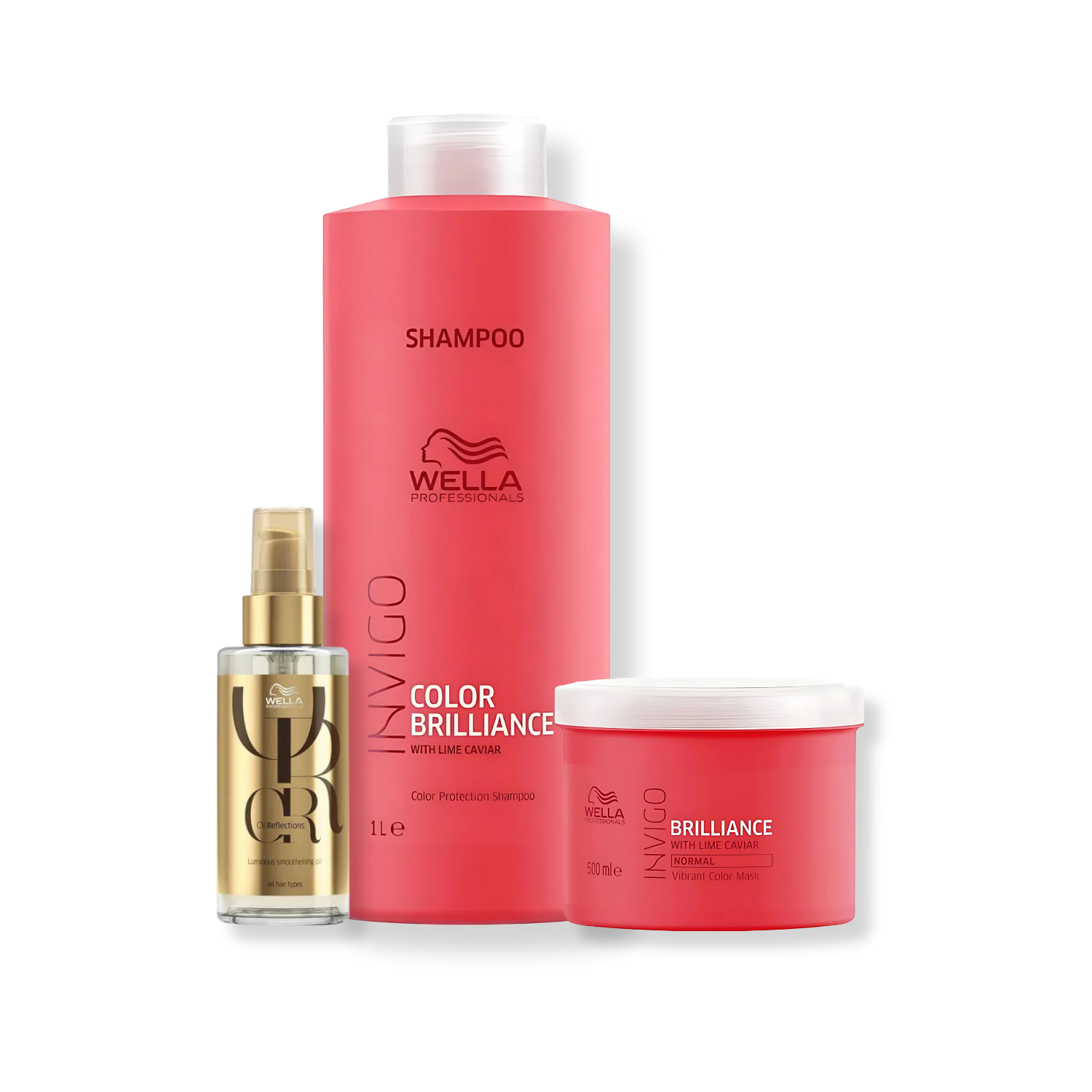 Kit Wella - Shampoo 1L e Mascara 500ml Color Brilliance + Oleo 100ml Oil Reflections