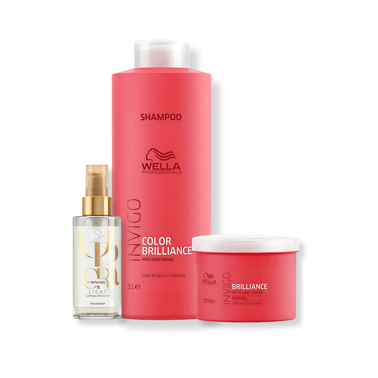 Kit Wella Professionals - Shampoo 1L , Mascara 500ml Color Brilliance + Oleo Light 100ml Oil Reflections