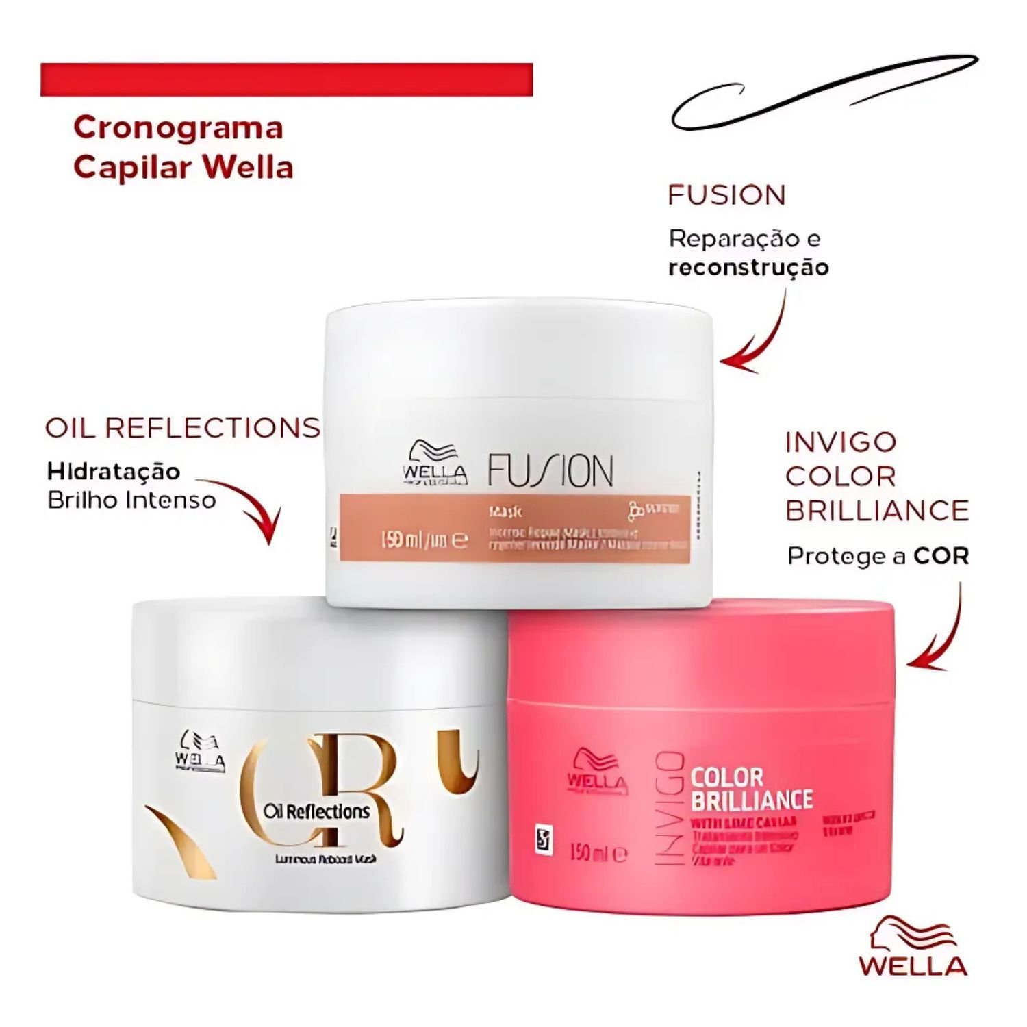 Kit Wella Professionals Cronograma - Mascara Brilliance 150ml , Mascara Fusion 150ml e Mascara Oil Reflections 150ml ÚNICO 2