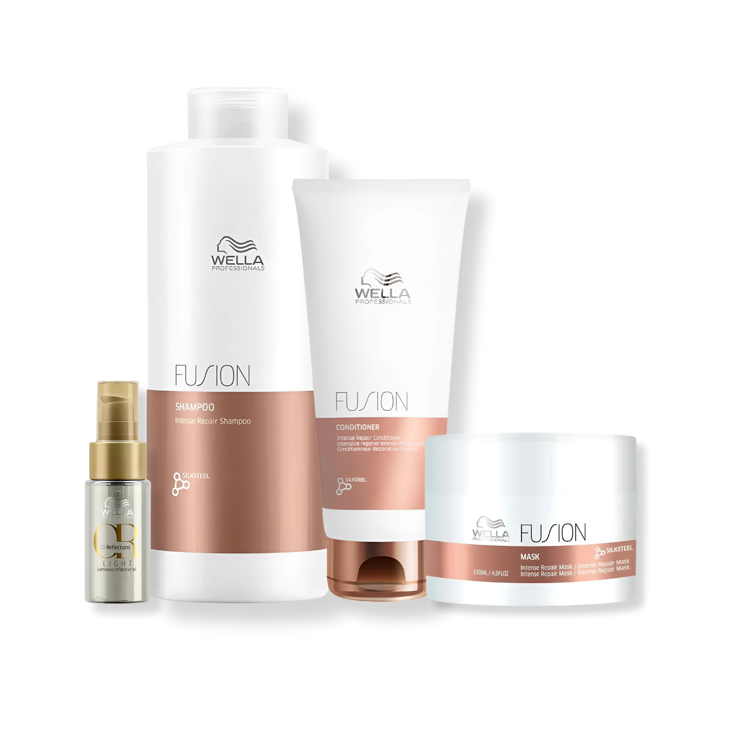 Kit Wella Professionals Fusion - Shampoo 1L, Condicionador 200ml,  Mascara 150ml, Oleo Light 30ml
