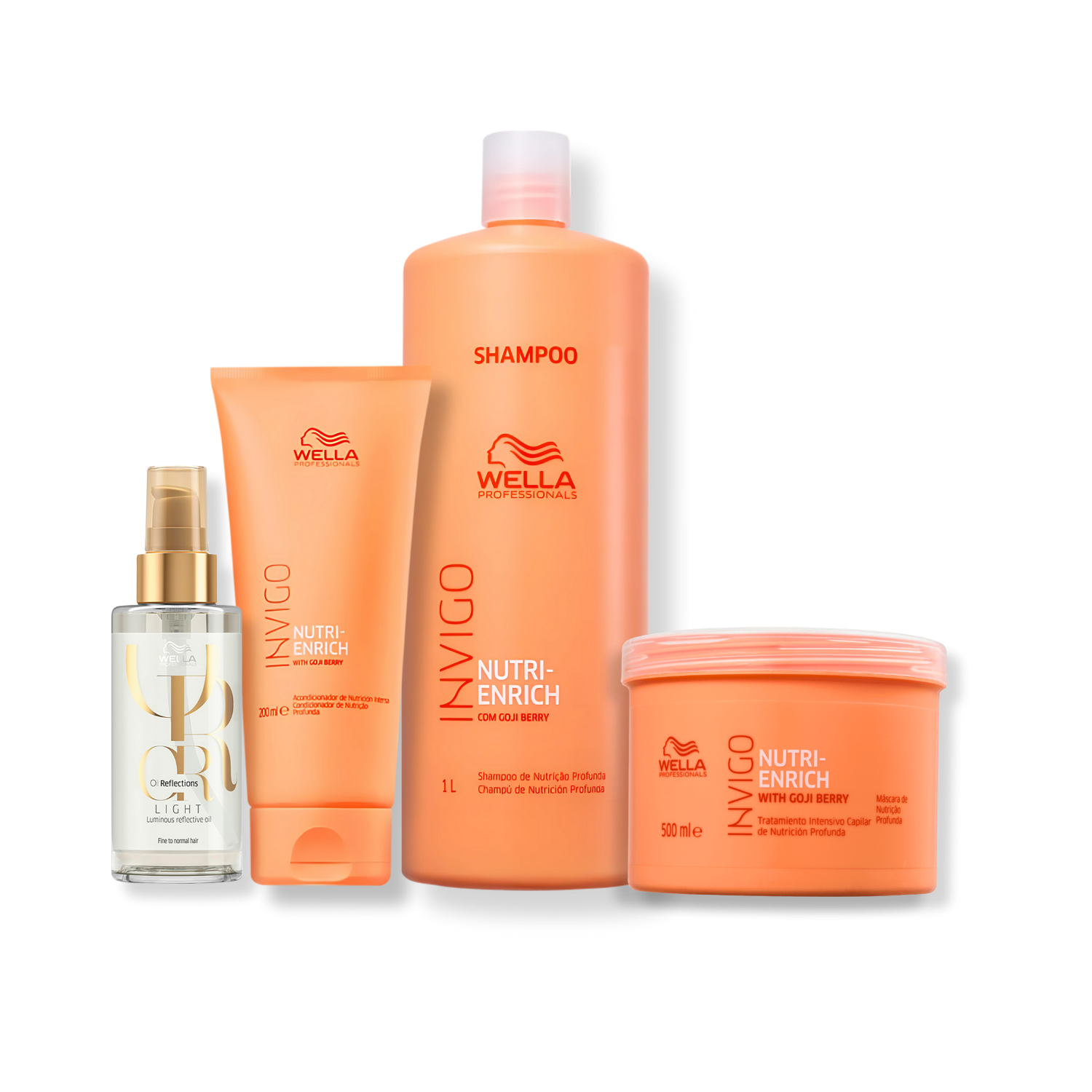 Kit Wella Professionals Nutri-Enrich - Shampoo 1L, Mascara 500ml, Condicionador 200ml, Oleo Light 100ml