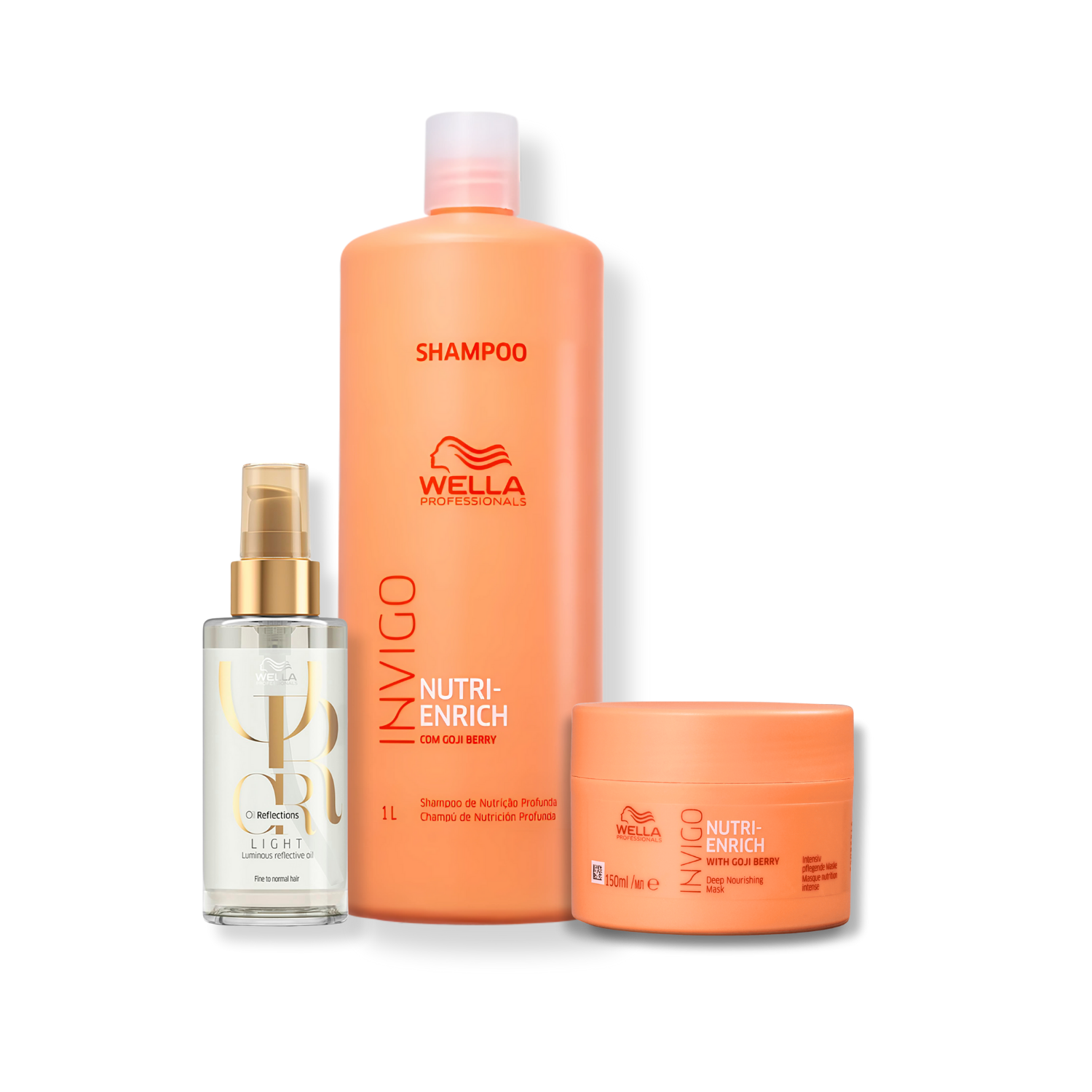 Kit Wella Professionals Nutri-Enrich - Shampoo 1L, Mascara 150ml e Oleo Light 100ml