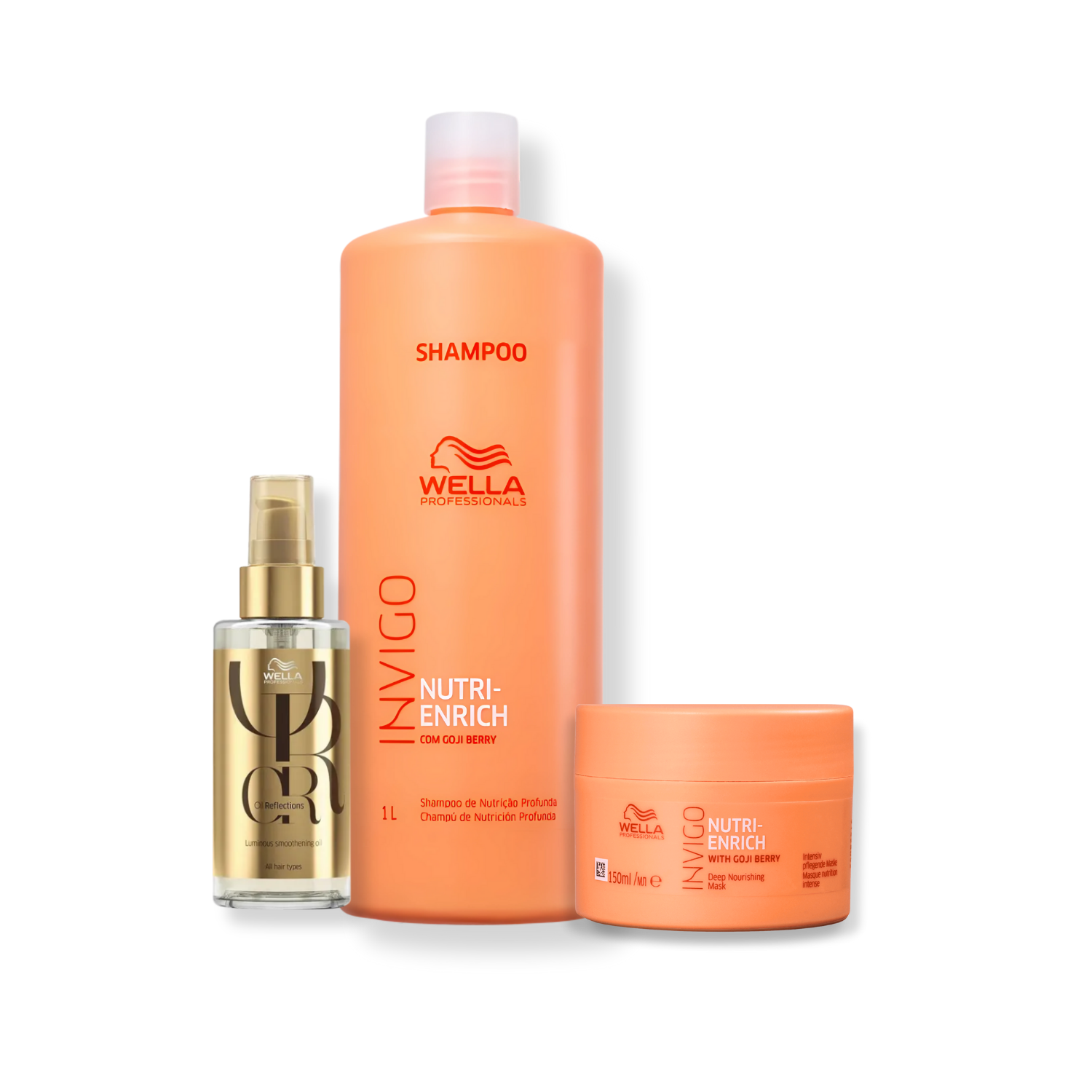 Kit Wella Professionals Nutri-Enrich - Shampoo 1L, Mascara 150ml e Oleo 100ml