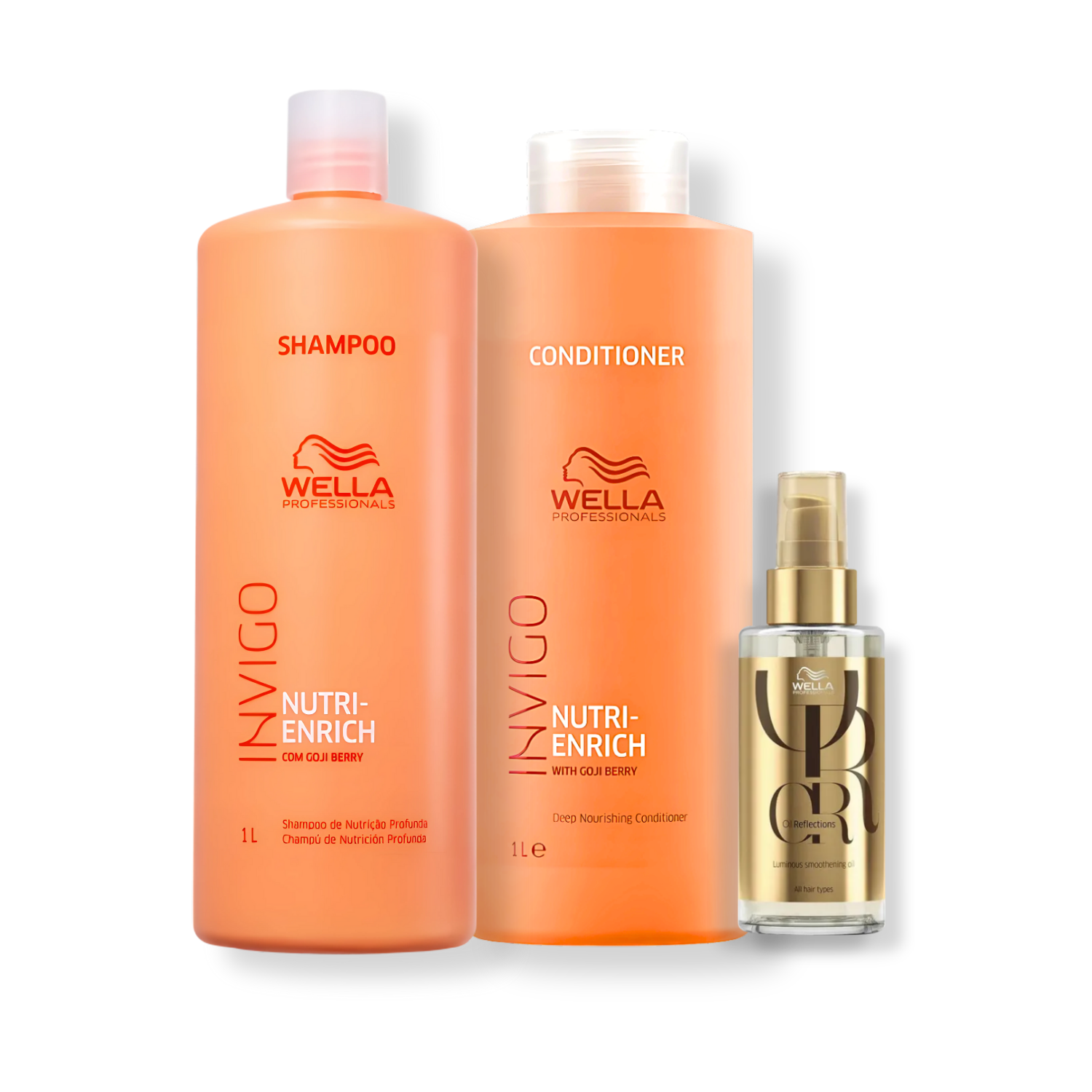 Kit Wella Professionals - Shampoo 1L e Condicionador Nutri-Enrich + Oleo 100ml Oil Reflections ÚNICO 1