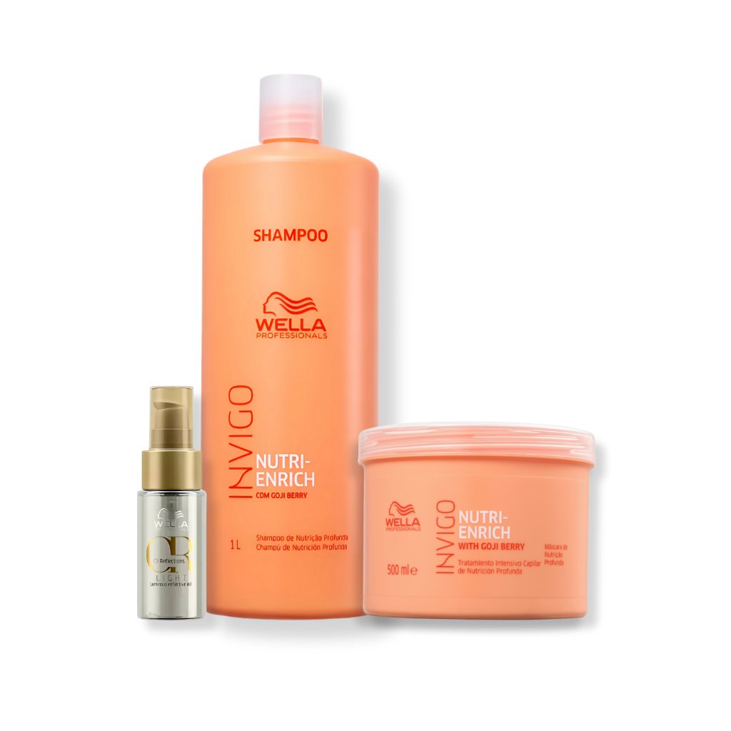 Kit Wella Invigo Nutri-Enrich Shampoo 1L + Mascara 500ml + Oil Light 30ml