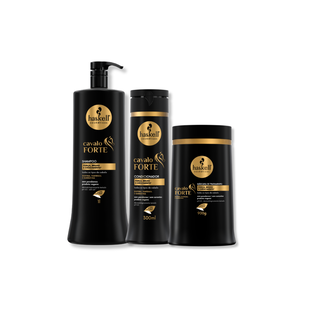 Haskell Kit Cavalo Forte - Shampoo 1L + Condicionador  300ml + Mascara 900g