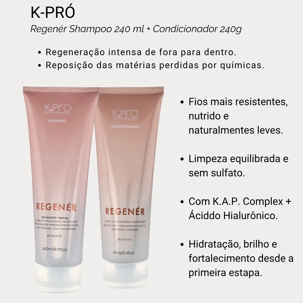  K.Pro Kit Regener - Shampoo 240ml + Condicionador 240g + Balm Leave-In 120ml ÚNICO 2