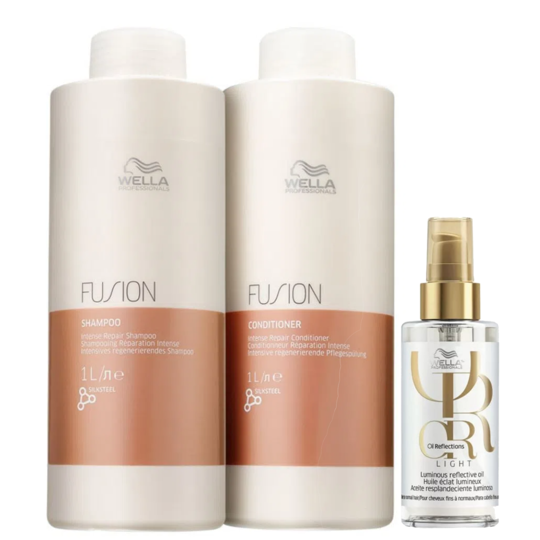 Kit Wella Professionals Fusion Sh 1L + Cond 1L + Oil Reflections Light 100ml