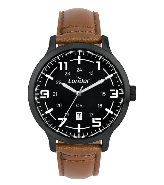 Relogio Analogico  Caixa Metal e Pulseira de Couro