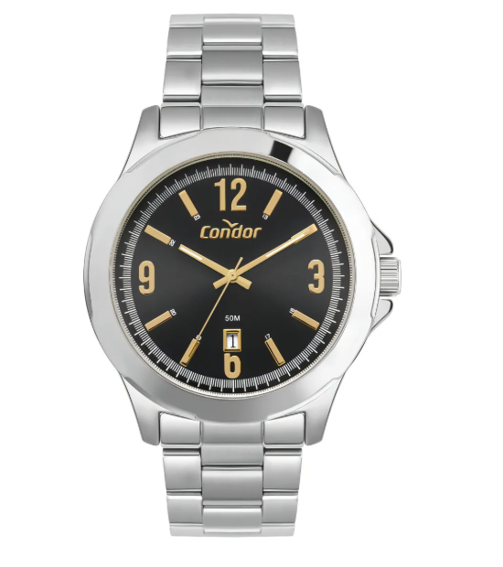 Relogio Analogico Caixa De Metal E Pulseira Aco 24330589