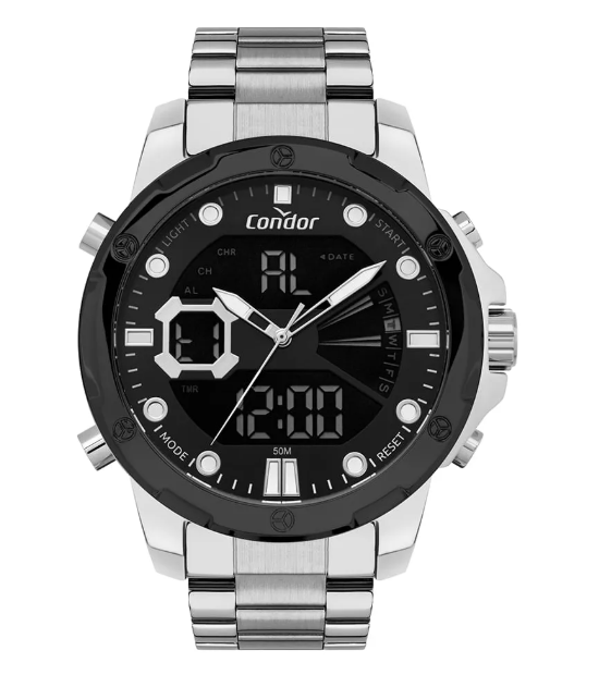 Relogio Analogico E Digital Caixa De Aco E Pulseira