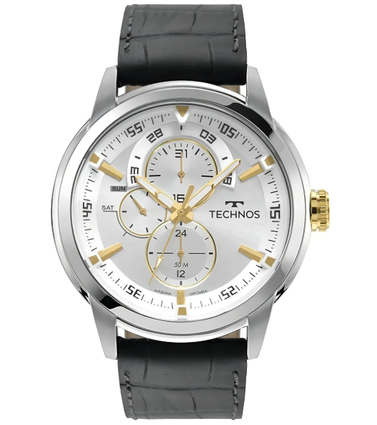 Relogio Analogico Caixa Aco Pulseira Couro Tech 20121500