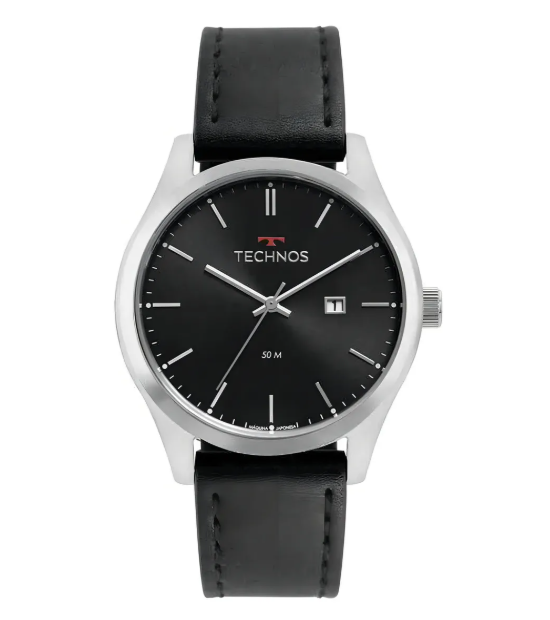 Relogio Analogico Caixa Aco E Pulseira Couro 23244069