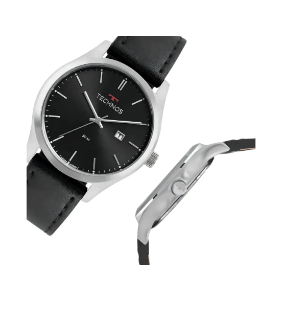 Relogio Analogico Caixa Aco E Pulseira Couro 23244069 Prata 2