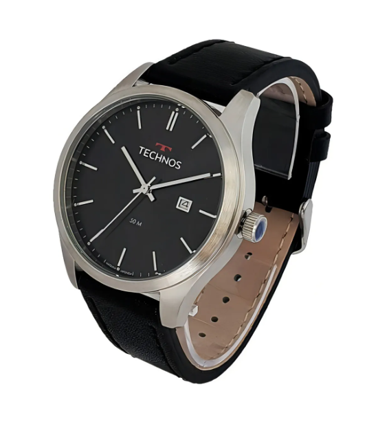 Relogio Analogico Caixa Aco E Pulseira Couro 23244069 Prata 4