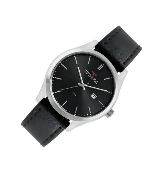 Relogio Analogico Caixa Aco E Pulseira Couro 23244069 Prata 5