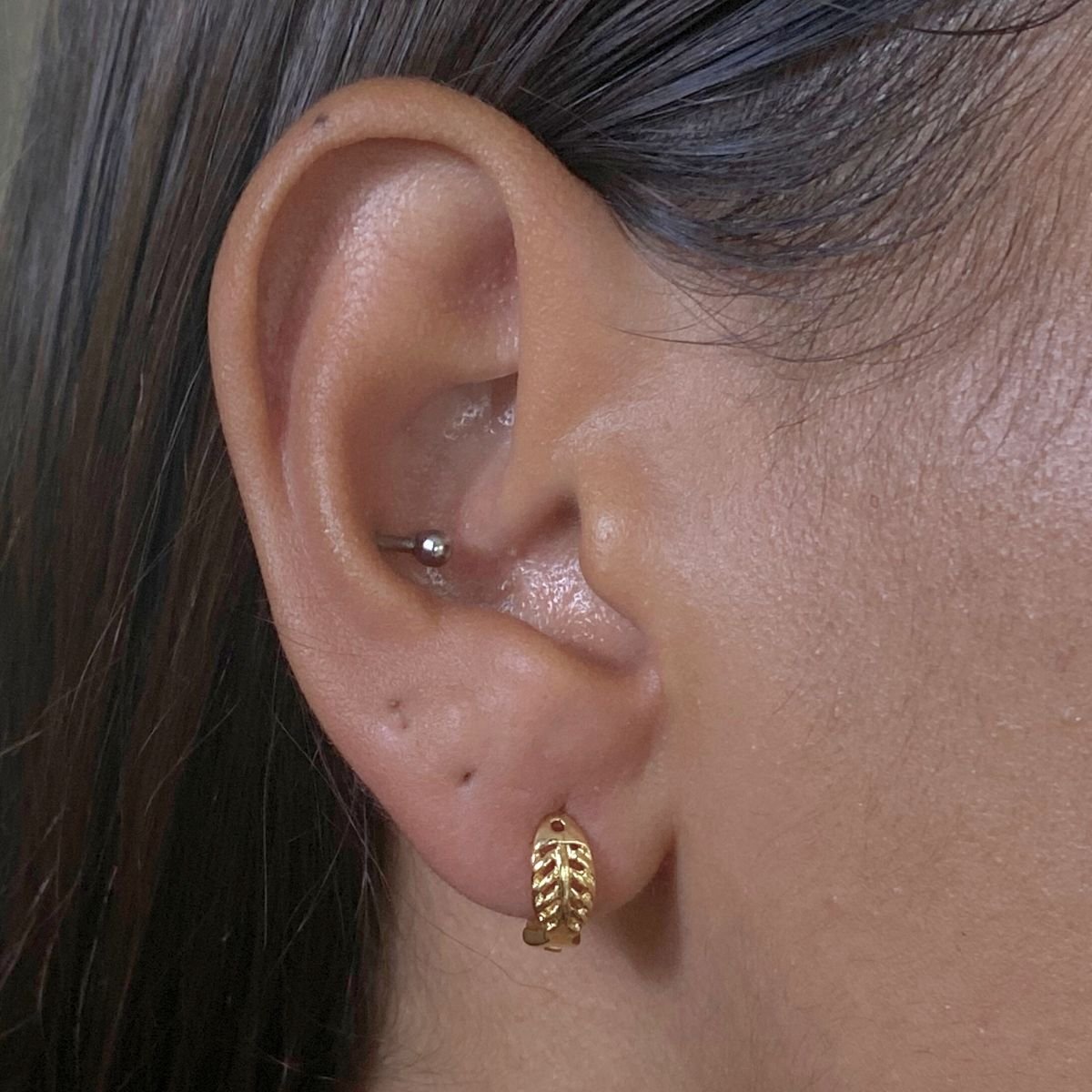 Brinco Argola Folhagem Pequeno Banhado a Ouro Dourado 3