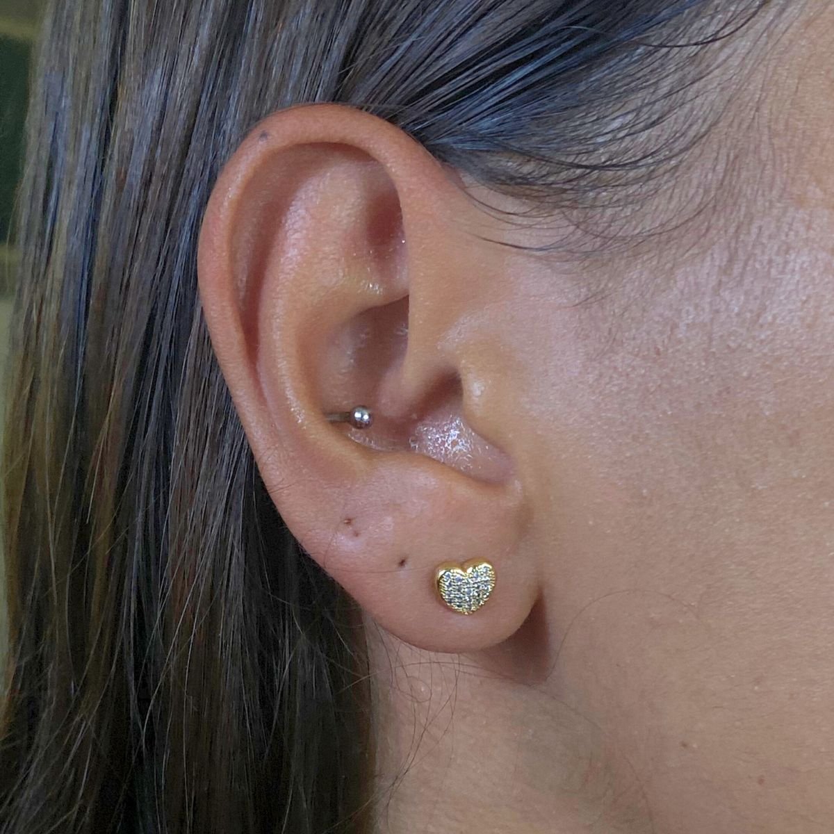 Brinco Coracao Pequeno Banhado a Ouro Dourado 2