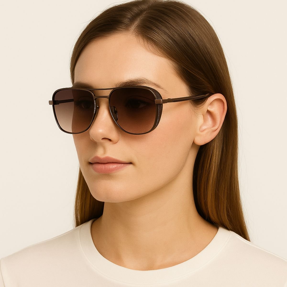 Óculos de Sol Marrom Metálico Lente Degradê UV400 Marrom 2