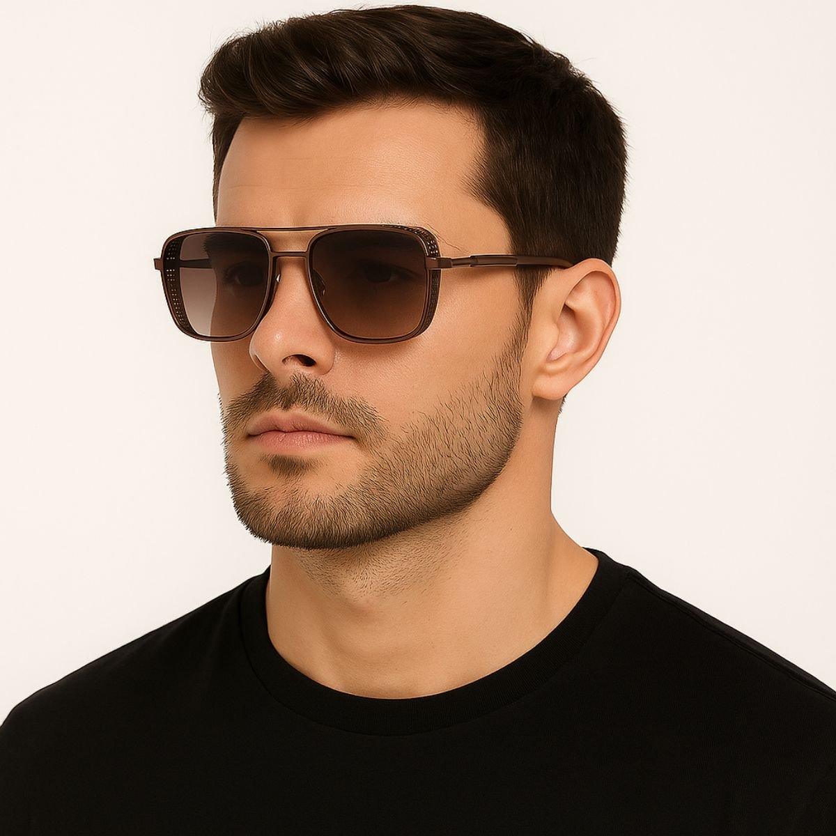 Óculos de Sol Marrom Metálico Lente Degradê UV400 Marrom 3